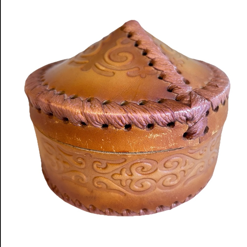 Leather Tooled Handmade Trinket Box Lid